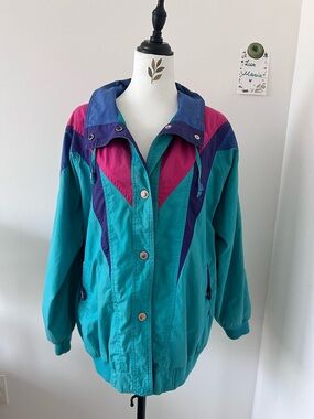 Vintage 90s Colorblock Teal Purple Pink Windbreaker Jacket Innovations by IZZI L
